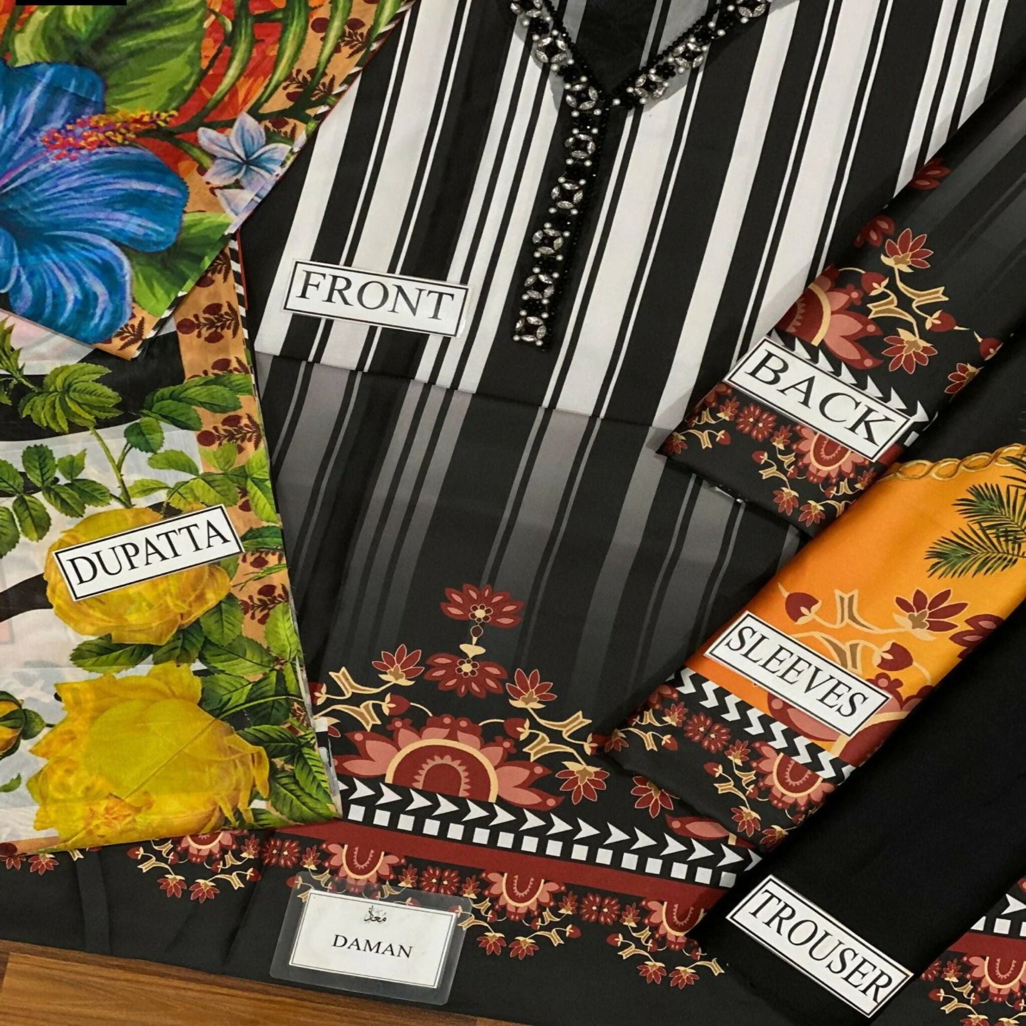 Unstitched Shamooz Silk Dress 2024, Ada Work Neck & Digital Dupatta, for Women