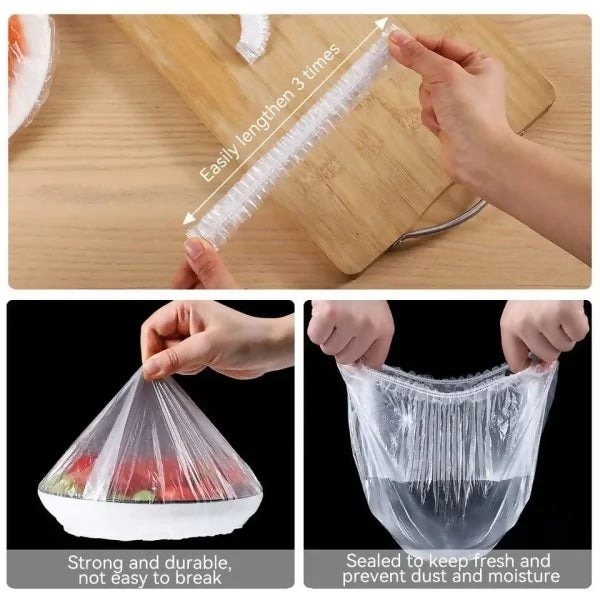100 PCS Disposable Food Cover Plastic Bags – Transparent Fresh Food Storage & Wrap Bags (Pack Of 01)