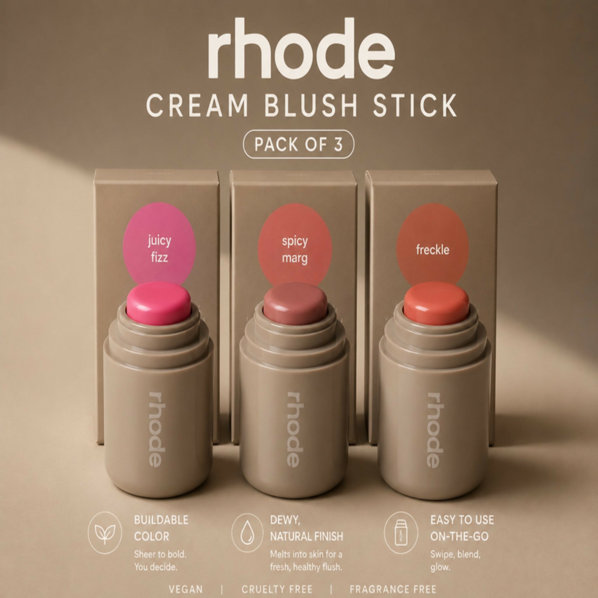 Rhode Cream Blush Stick Pack of 3 – Creamy & Blendable Face Blush