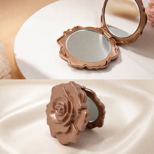 Rose Shaped Pocket Makeup Mirror, Portable Cosmetic Mirror - Pack of 2