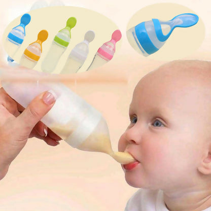 Baby Spoon Feeder | 90ml Silicone Feeding Bottle with Spoon | Infant & Toddler Food Supplement Bottle