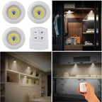 Pack of 3 LED Remote Control Tap Lights | Self-Adhesive Cabinet, Wardrobe & Kitchen Lights