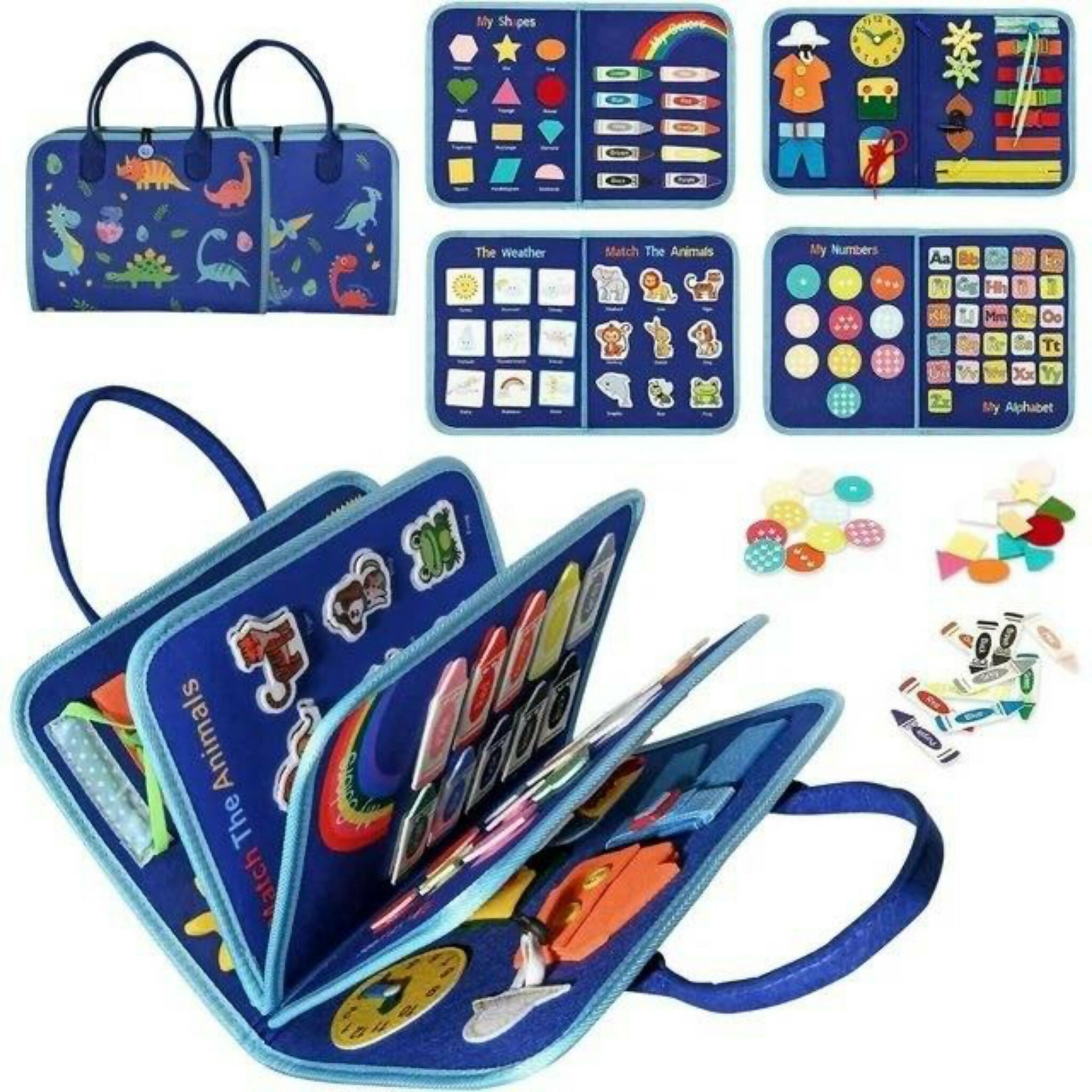 Reusable Montessori Busy Book for Toddlers | 4-Page Educational Activity Book with Stickers & Flashcards