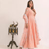 Dress Set, Peach Chiffon Ensemble 3-Piece Set with Intricate Embroidery