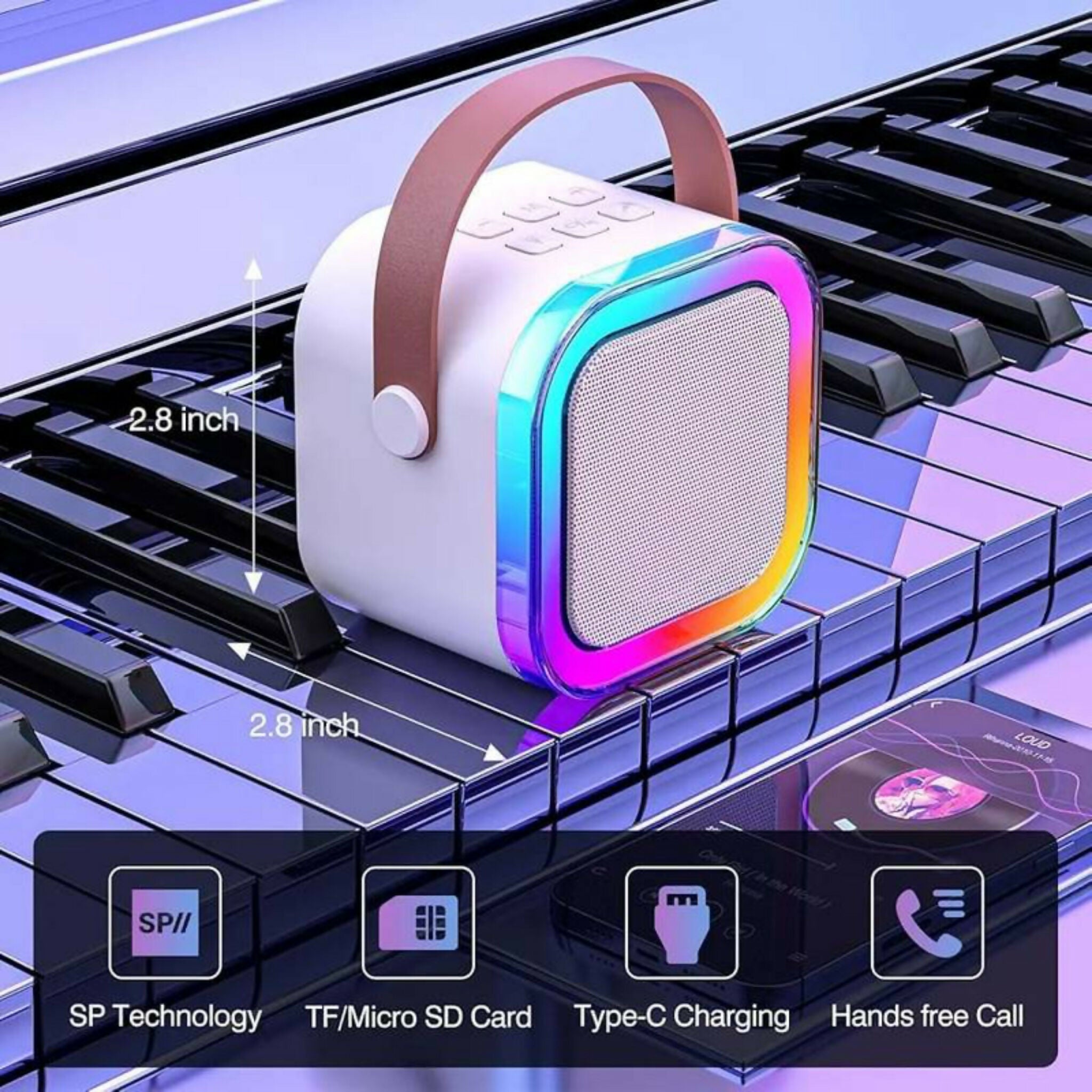 Portable Bluetooth Karaoke Speaker with RGB Lights – Mini Wireless Speaker for Kids, Family Parties & Karaoke Fun | Rechargeable Battery (Without Mic)