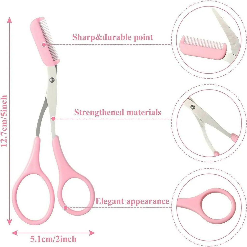 Eyebrow Trimming Scissors with Attached Comb, Precision Stainless Steel Blades