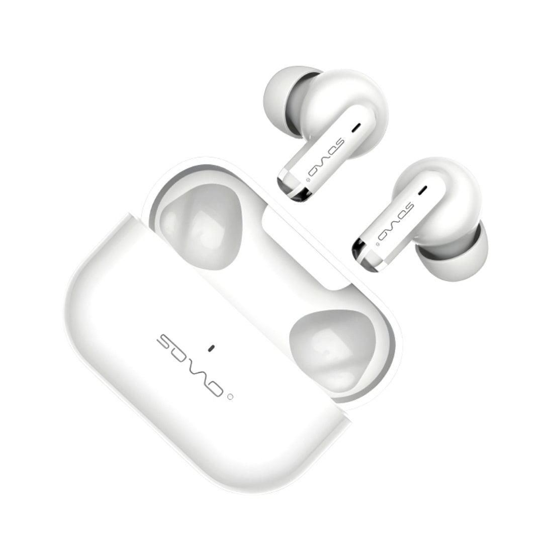 SOVO SBT 912 Bluetooth 5.3 earbuds shown with portable case