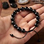 Natural Black Aqeeq Stone Bracelet - Genuine Onyx Gemstone Beaded Wristband Elegant Handcrafted Jewelry For Men And Women Fashion Accessory - Adjustable