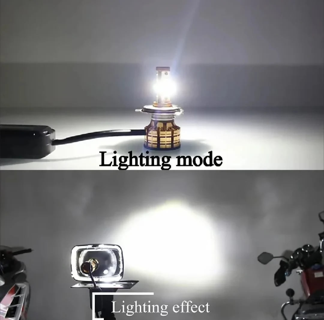 M3 LED Motorbike Headlight Bulb with Cooling Fan – 55W 3-Color Flash (White/Yellow/High Beam) Waterproof Universal Fit