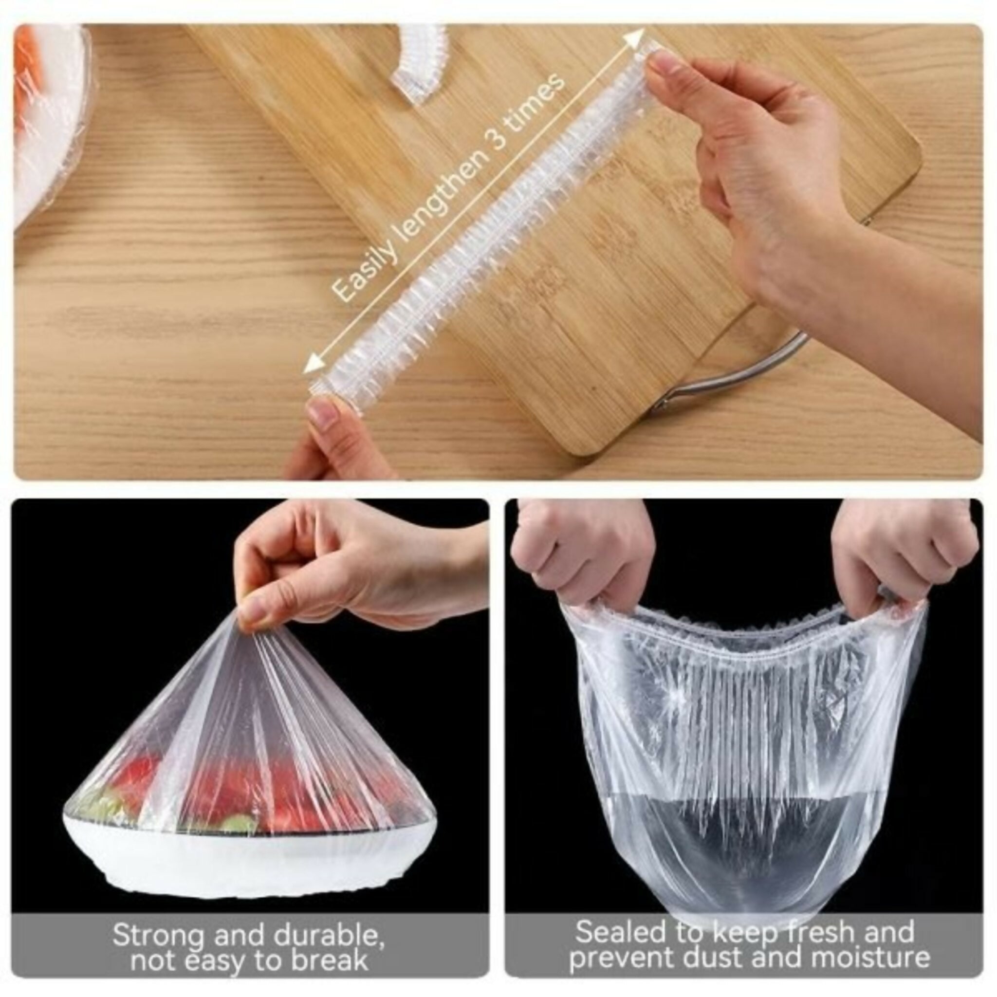 100 PCS Disposable Food Cover Plastic Bags – Transparent Fresh Food Storage & Wrap Bags (Pack Of 01)