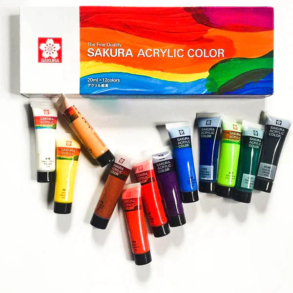 Sakura Acrylic Paint 12 Colors Set 20ml Tube