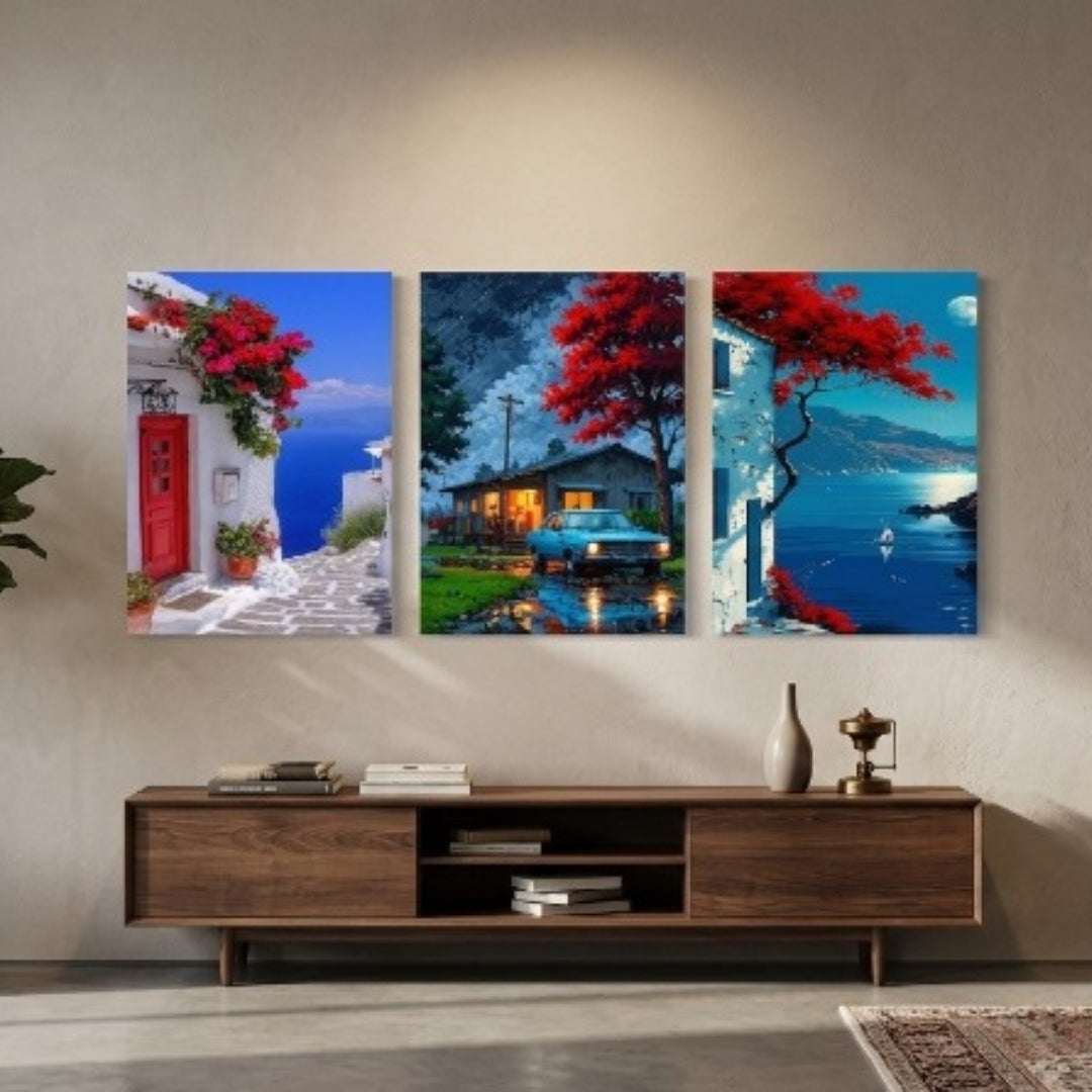 Scenic nature landscape wooden wall art set