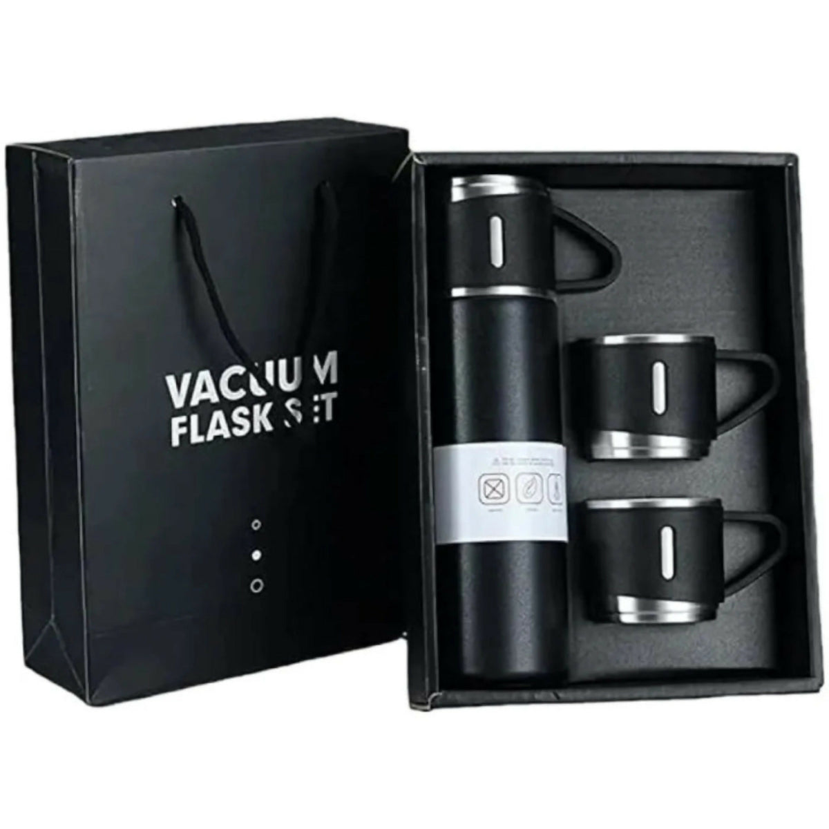 3-Cup 500ml Double-Wall Stainless Steel Vacuum Flask Set – Hot & Cold Travel Thermos