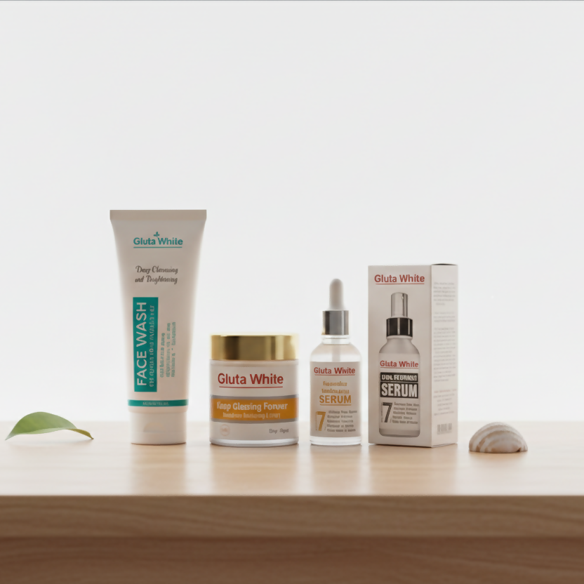 Gluta White Ultimate 3-in-1 Skin Brightening & Anti-Aging Complete Care Set – Face Wash, Intensive Cream, & Dual Serums for Flawless Glow