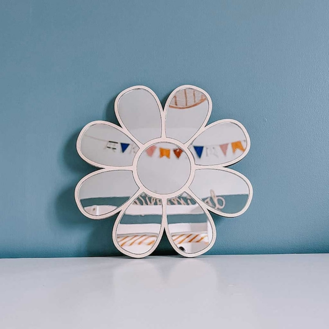 Shatterproof Silver Mirror Flower Wall Art for Kids Room