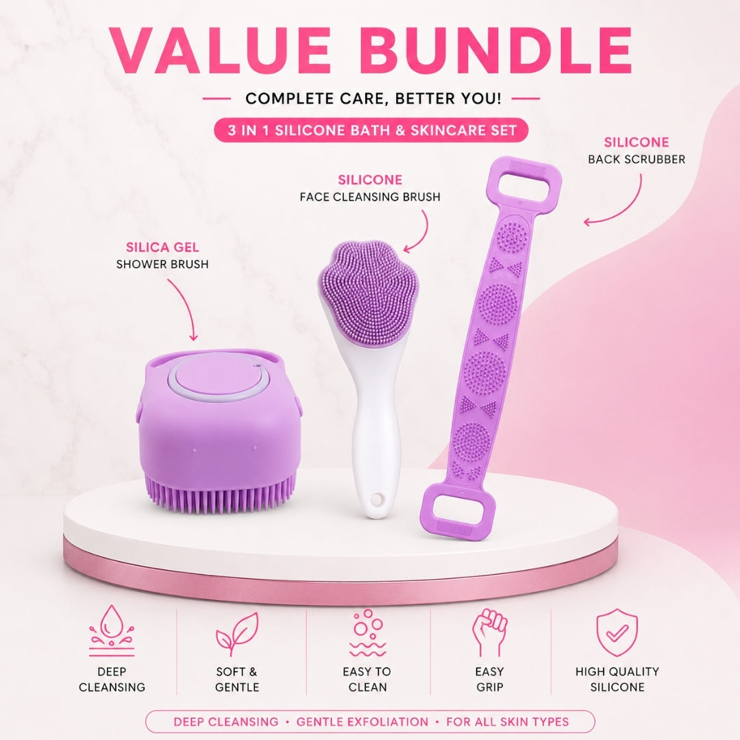 Silicone Shower Brush Back Scrubber & Face Cleansing Brush Set