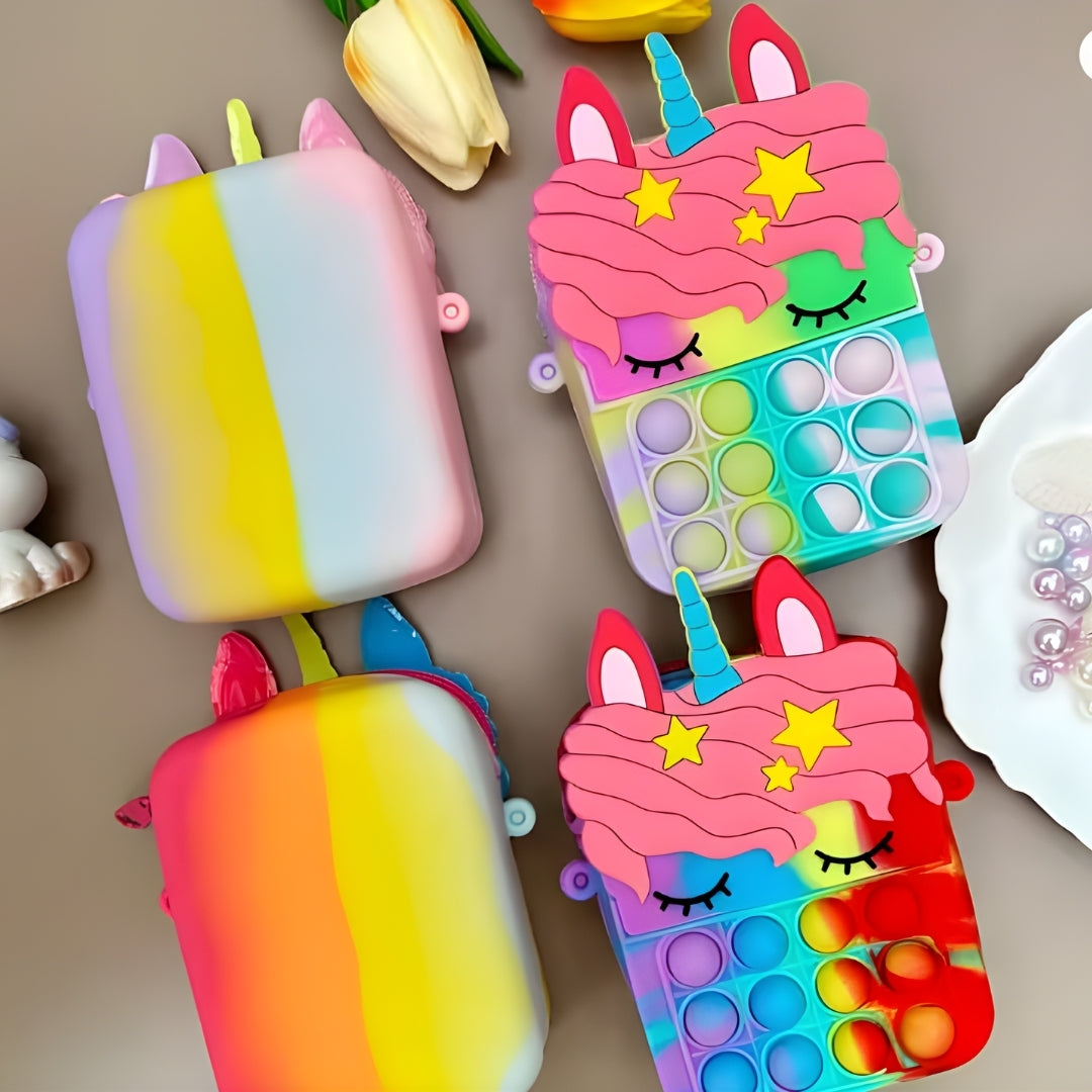 Silicone unicorn bag with long strap
