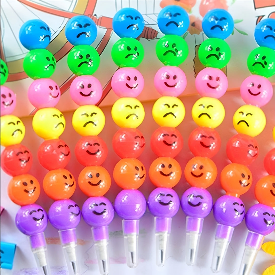 Smiley Face Rainbow Pencils, Cute Writing Pencils for School and Gifts - 12 pcs