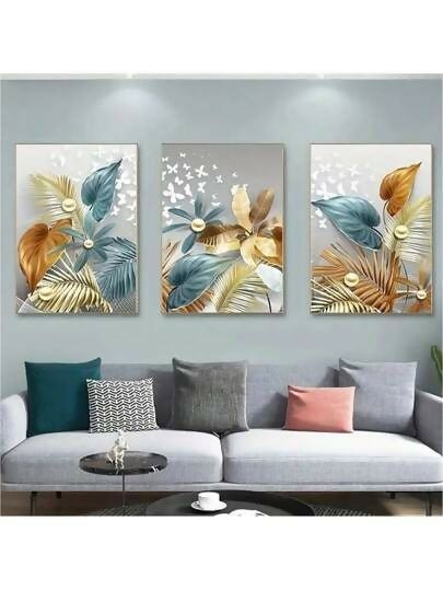 3pcs Butterfly Leafs Design Stickytiles Frame Providing Creative Artistic Pattern Elegant Look Modern Appearance - 12*16