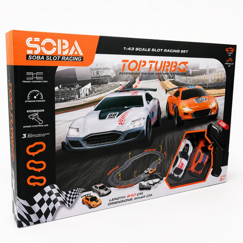 Soba Top Turbo Slot Car Racing, Scale High Speed Track for Kids