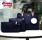 Women's PU Leather Plain Hand Bag Set