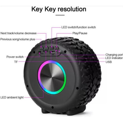 Speaker, Tyre Design Bluetooth  RGB LED, Portable Wireless with 1200mAh Battery