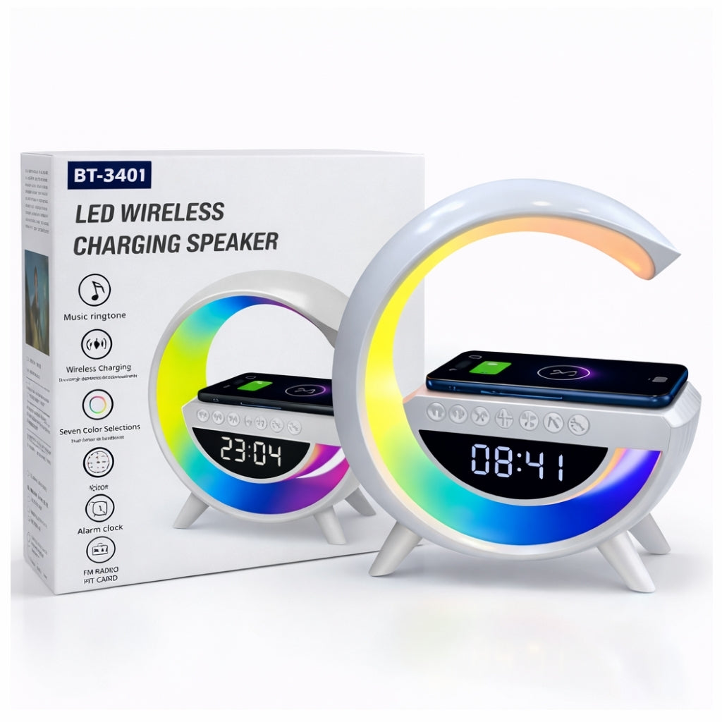 Speaker, Wireless Charger Lamp with LED Light and Alarm Clock