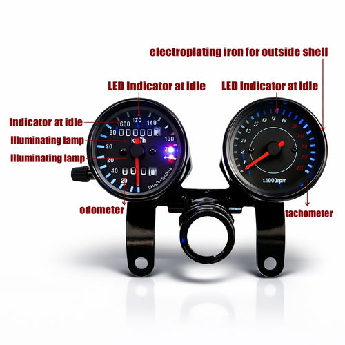 Speedometer, Motorcycle Double, Tachometer Cafe Racer Style Meter