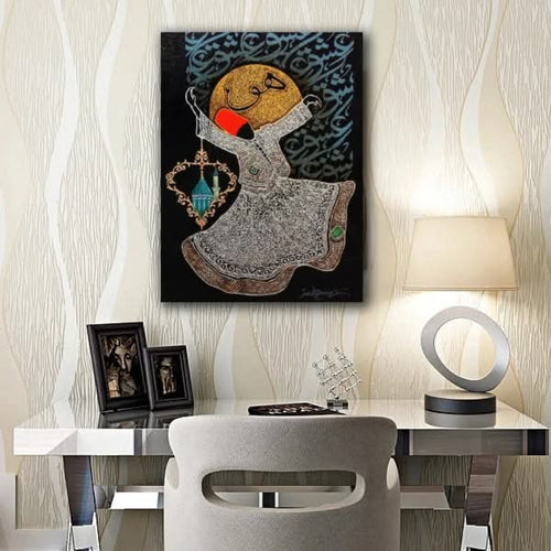 Spiritual Sufi Painting Canvas Art with Double Tape