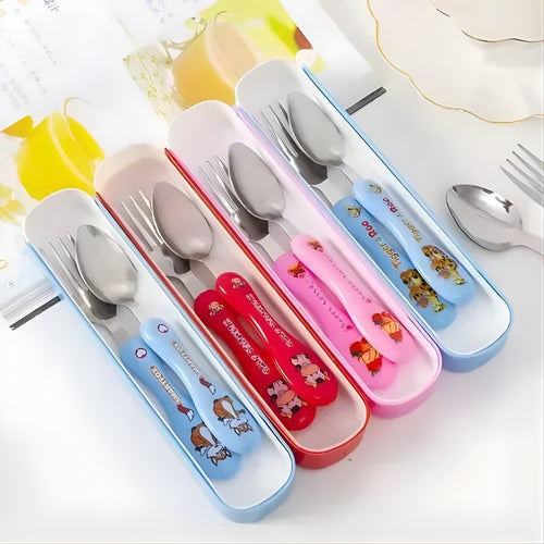 Spoon Fork, Portable, Stainless Steel Travel Cutlery with Case for Kids