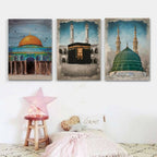 3 pcs islamic Holiest Sites Representation Wallmate set for Home Decoration.