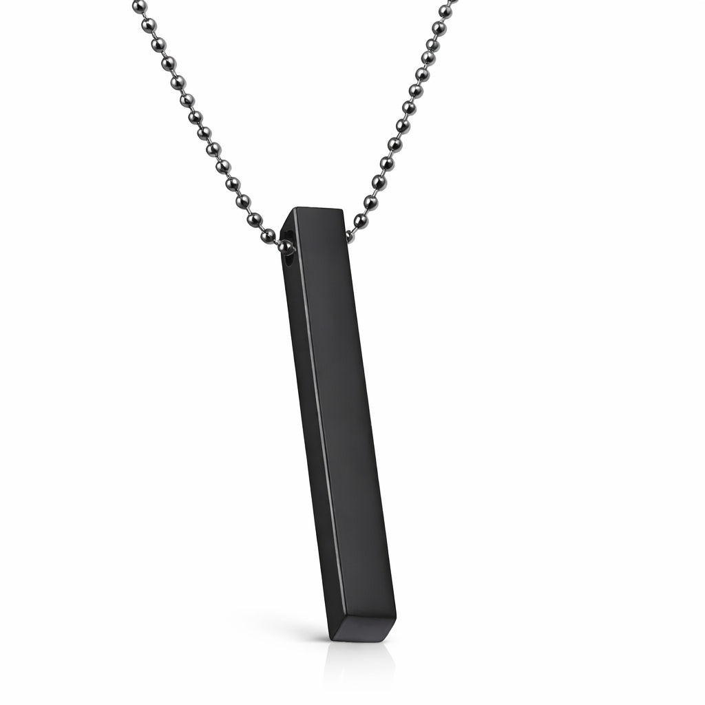 Necklace, Stainless Steel Bar Pendant Silver and Black - Set