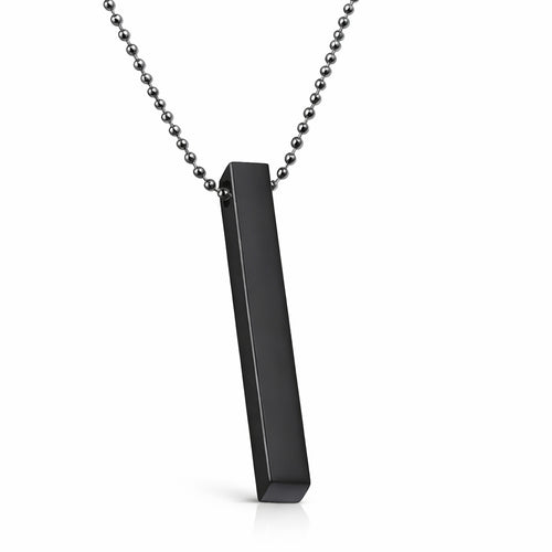 Necklace, Stainless Steel Bar Pendant Silver and Black - Set