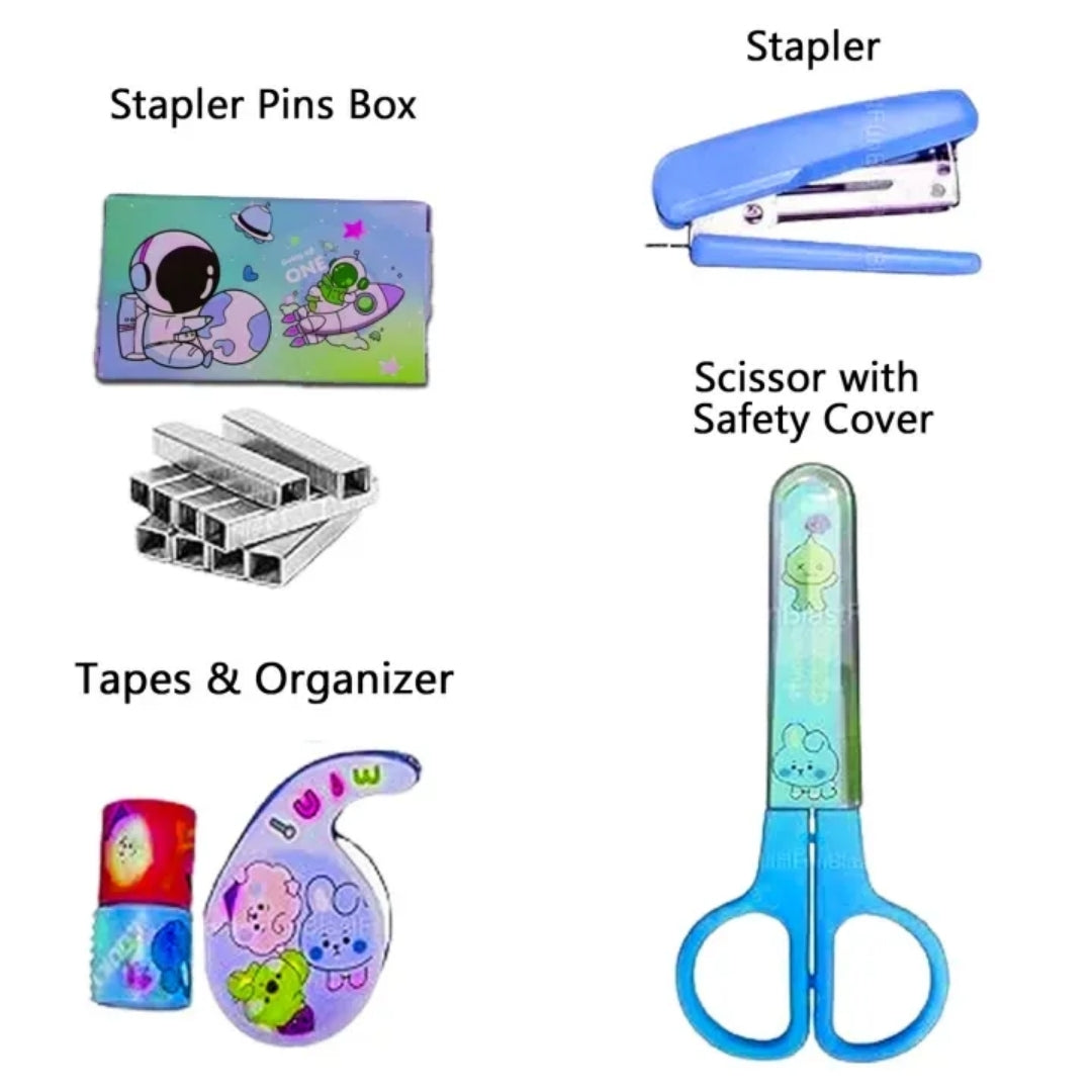 Stationery Kit Space Design, Stapler Scissors Tape Set for School and Office