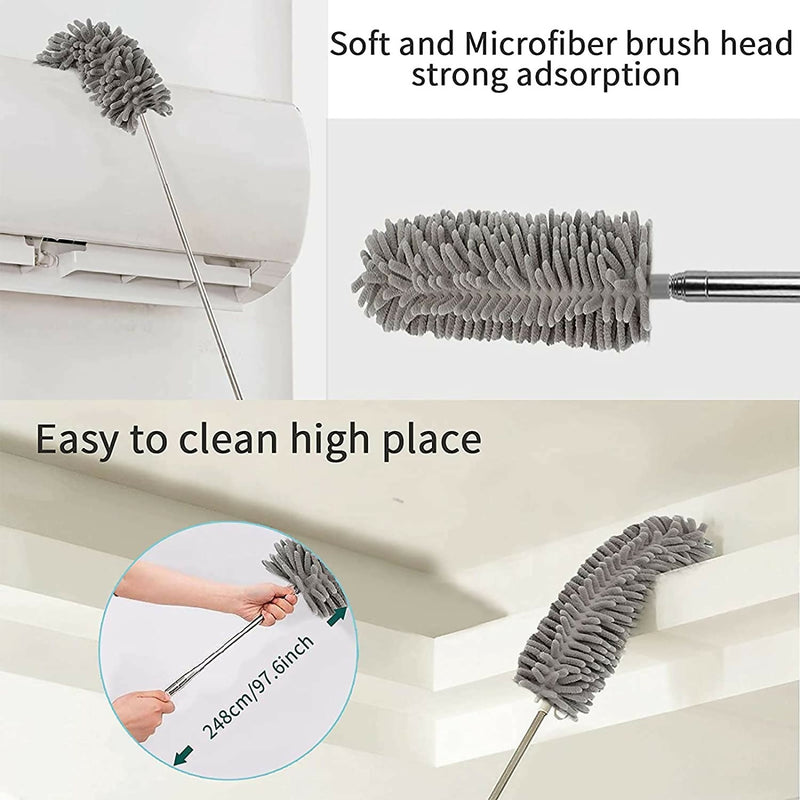 Grey Flexible Microfiber Duster – Bendable Long Reach Cleaning Brush for Home & Office