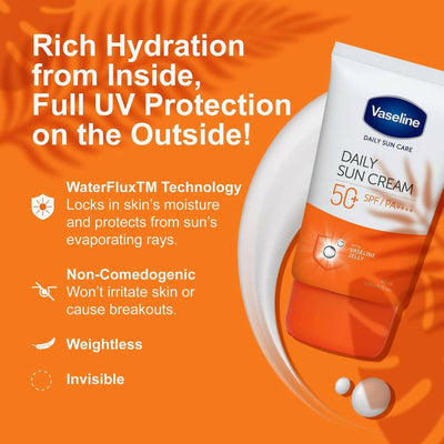 Vaseline Daily Sun Care Sun Cream SPF50+ PA++++ | Lightweight Moisturizing Sunscreen For Face & Body 50ml