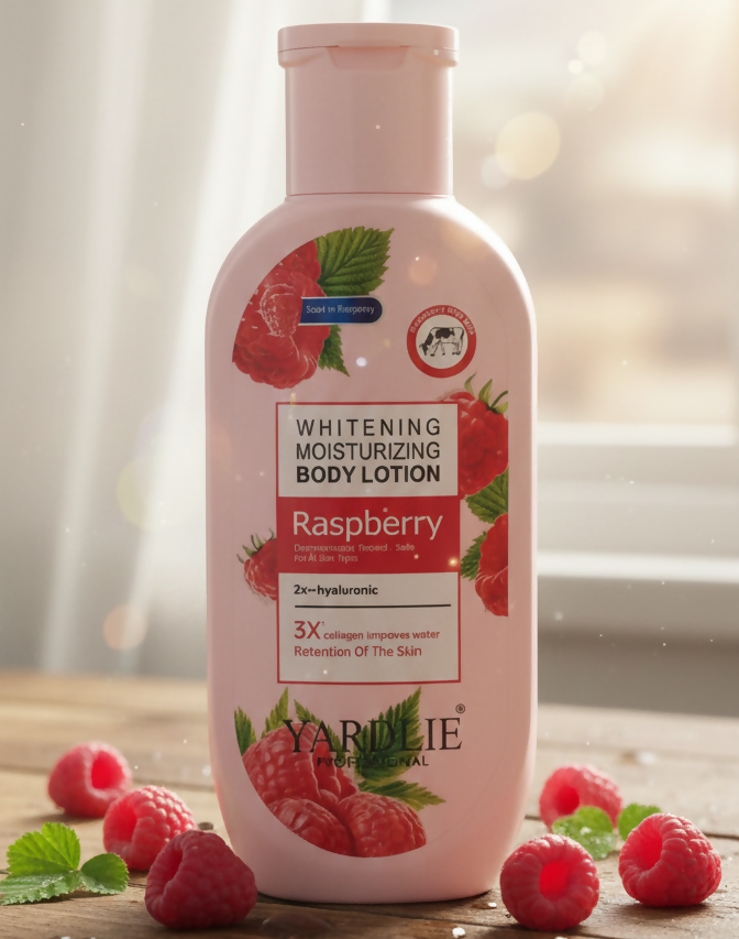 Yardlie Professional Raspberry Whitening & Moisturizing Body Lotion: Enhanced Hydration and Radiance Formula with Hyaluronic Acid and Collagen