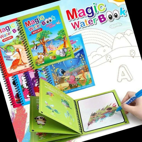 Magic Water Coloring Book For Toddlers Reusable Water Painting Book With 1 Pen Educational Travel Toy | 8 pages (Random Design)