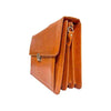 Stylish tan office bag highlighting its structured shape, fine stitching, and sleek professional look.