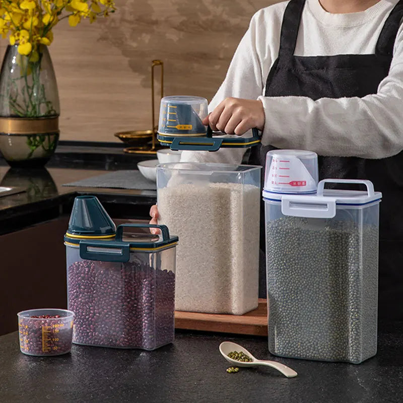 Container, Airtight Grain Storage with Measuring Cup for Rice and Dry Food