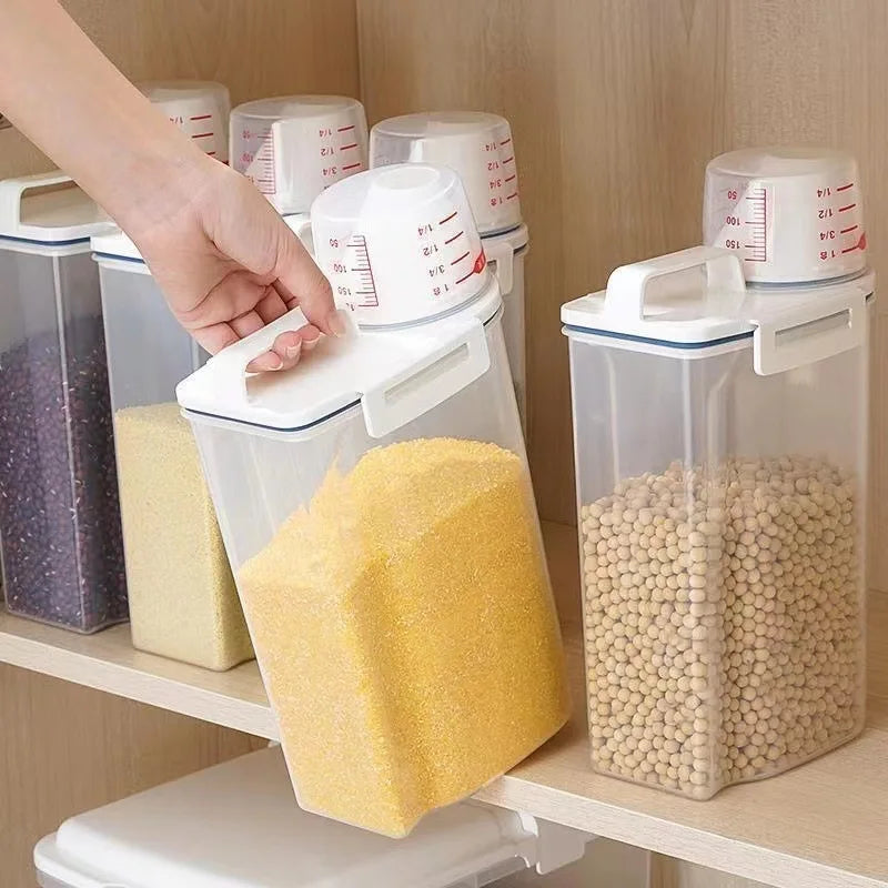 Container, Airtight Grain Storage with Measuring Cup for Rice and Dry Food