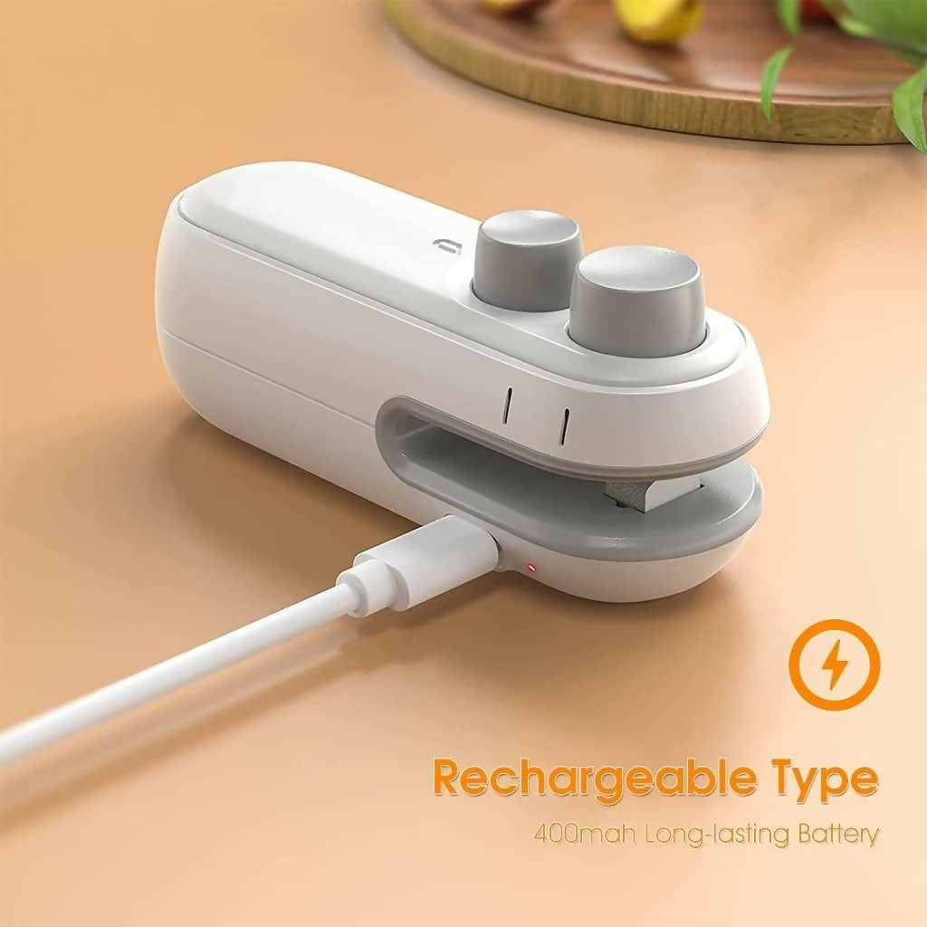 Pc Mini Heat Sealing Machine 2-In-1 Cutter & Sealer With USB Cable – Compact USB Rechargeable Food Bag Sealer For Snacks And Storage (Random Color)