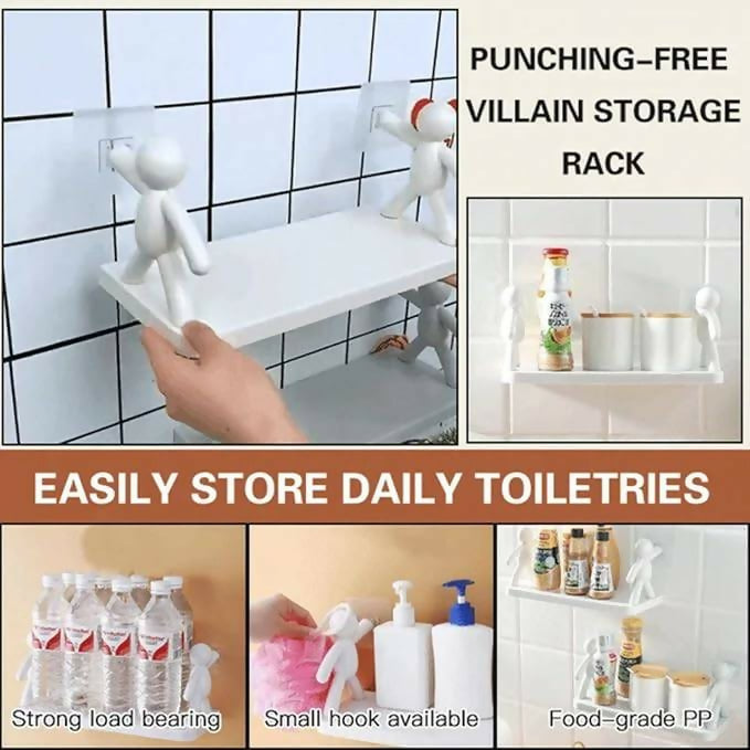 Multifunctional Self Adhesive Creative Character Shelves Bathroom Wall Mounted Shelf | Storage Rack for Bathroom, Kitchen & Room – 1 Pc (White)