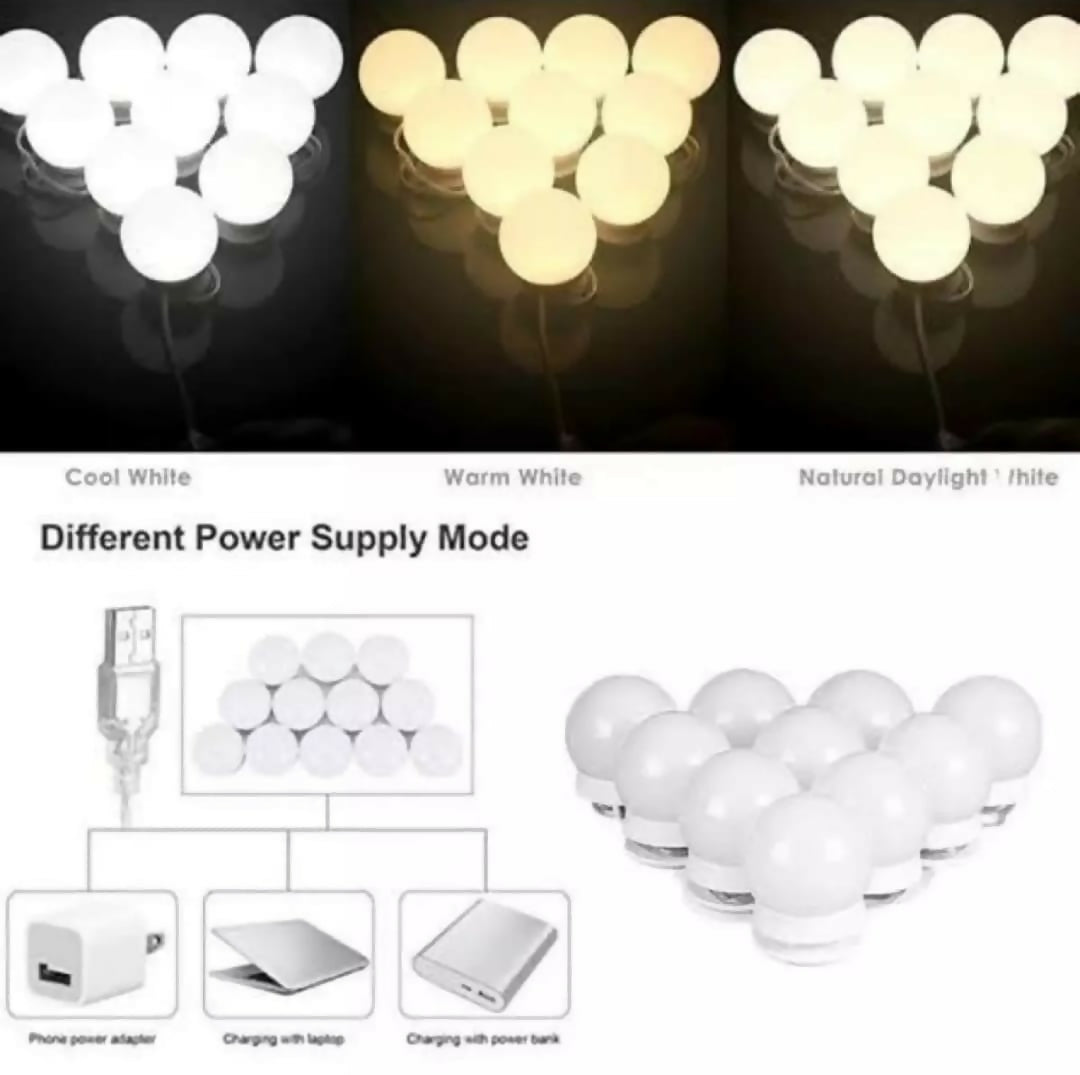 Dimmable LED Vanity Mirror Lights Kit – 10 LED Hollywood Style Bulbs for Makeup Dressing Table & Bathroom Mirror