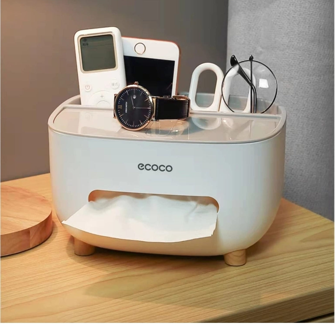 Tissue Holder Organizer with Drawer, Remote and Stationery Storage Box for Desk