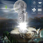 6 in 1 portable outdoor LED camping lantern with fan solar charge rechargeable light
