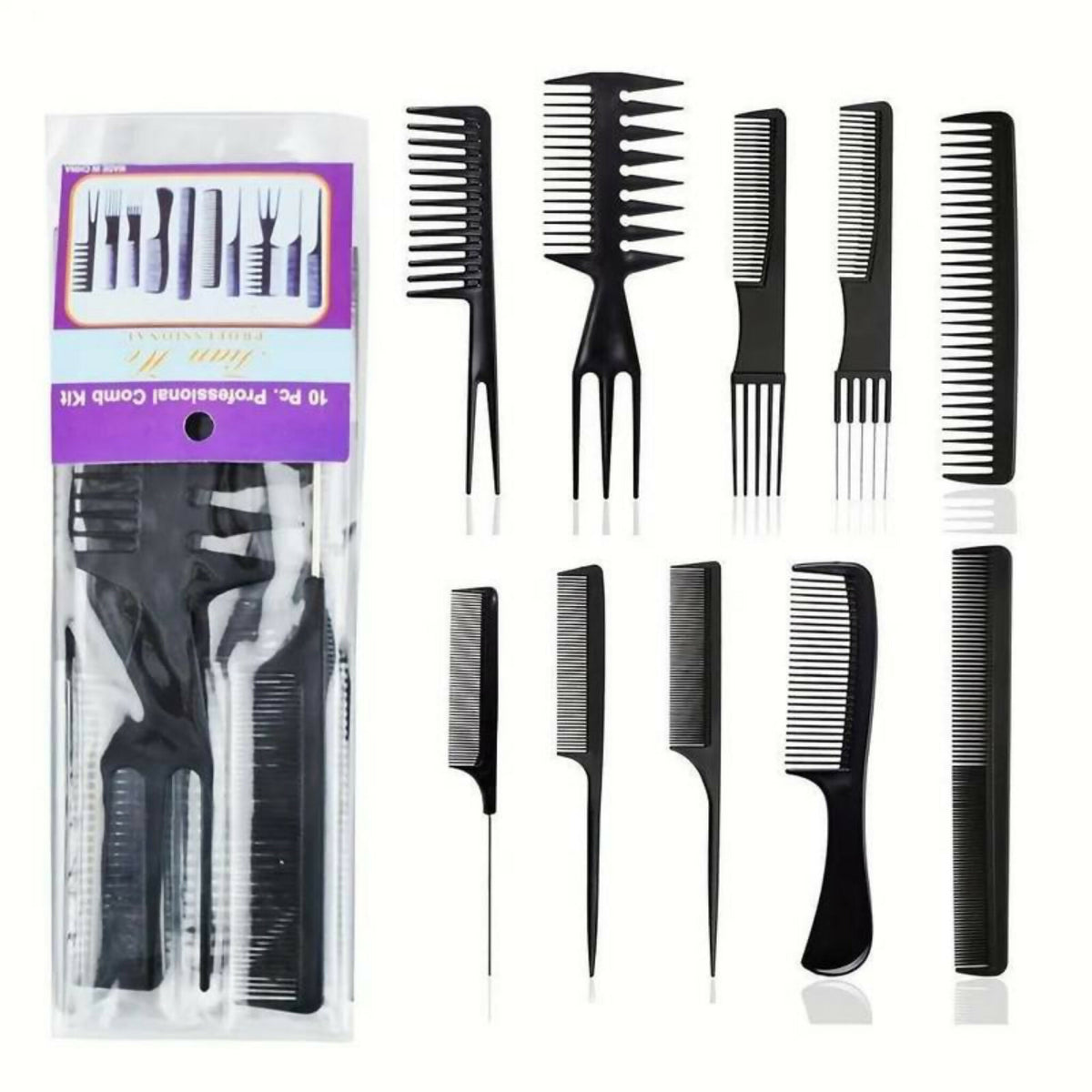 10 Pcs Professional Hair Styling Comb Set | Barber & Salon Hairdressing Combs Kit