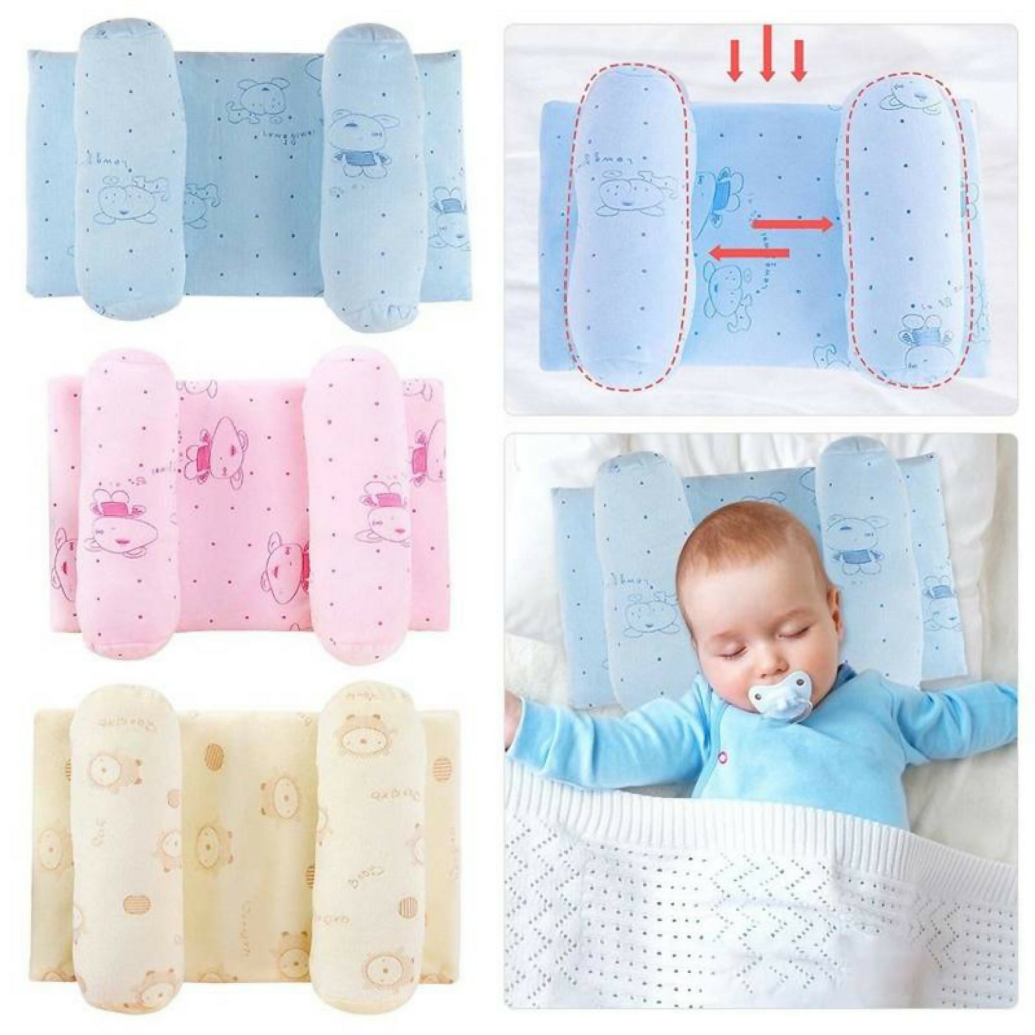 Newborn Baby Head Shaping Pillow | Soft Breathable Infant Pillow for Head Support | Portable Baby Cushion – Random Color & Design