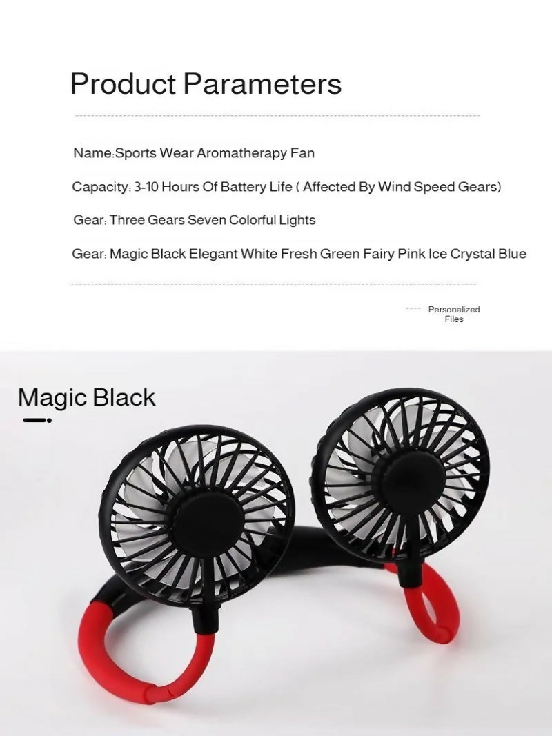 Lazy Portable Silent Neck Fan – Wearable Rechargeable Dual Fan with LED Light & 3-Speed Control (Random Color)