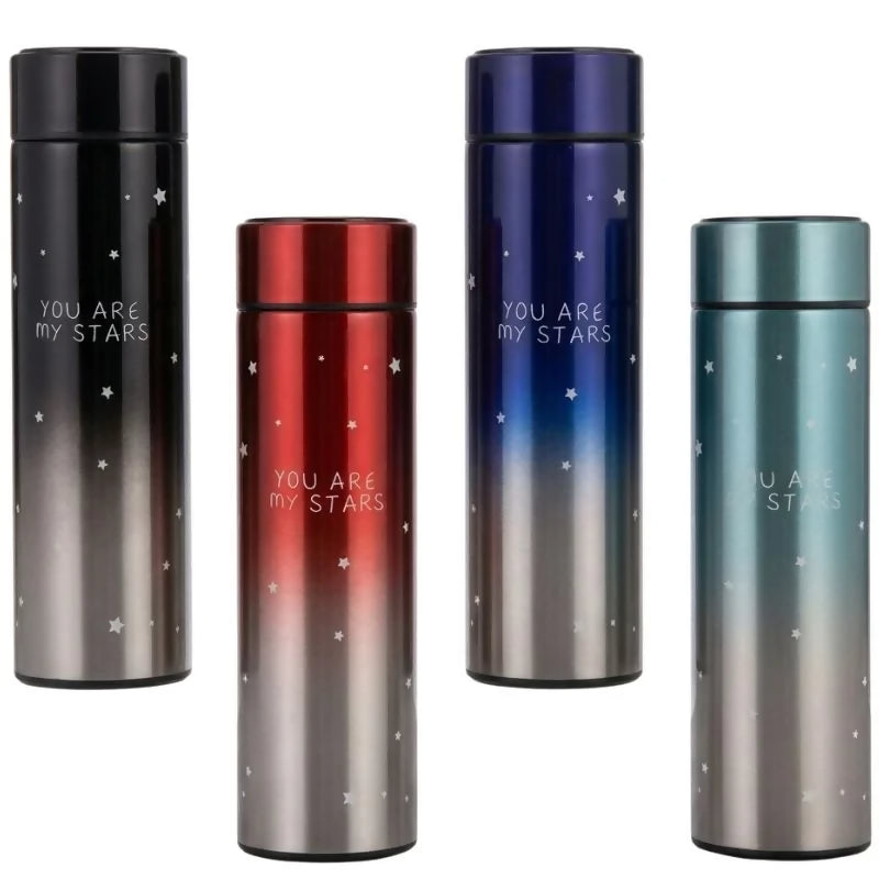 LED Temperature Display Water Bottle Stars Design | Smart Stainless Steel Vacuum 500ml Flask | Random Color LED Temperature Display Water Bottle